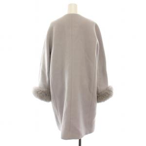 ANAYI 18SS ノーカラーコート ロング フォックスファー アウター 38 M ブルーグレー /YM