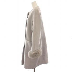 ANAYI 18SS ノーカラーコート ロング フォックスファー アウター 38 M ブルーグレー /YM