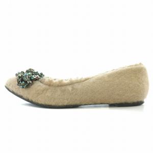 MARNI フラットシューズ パンプス ラウンドトゥ ボア ビジュー 装飾 37 24cm ベージュ