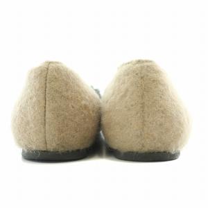 MARNI フラットシューズ パンプス ラウンドトゥ ボア ビジュー 装飾 37 24cm ベージュ
