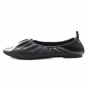 CELINE ソフトバレリーナ バレエシューズ ギャザー レザー 38 24.5cm 25.0cm 黒 ブラック