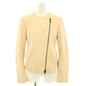 レザージャケット ノーカラージャケット アウター ジップアップ ラムレザー XS ベージュ /YT