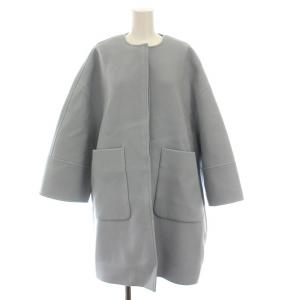22AW ウール ノーカラーコート ロング アウター F 水色 ライトブルー /YM