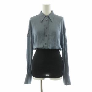 シャツワンピース ニット タイトスカート 長袖 ミニ 切替 ドッキング XS 紺 ネイビー