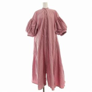 ホーム HOME ルームウェア ワンピース ロング 半袖 パフスリーブ スタンドカラー F ピンク