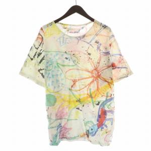 インクジェットプリントTシャツ 半袖 クルーネック ストレッチ 総柄 F 白 ホワイト マルチカラー /BB