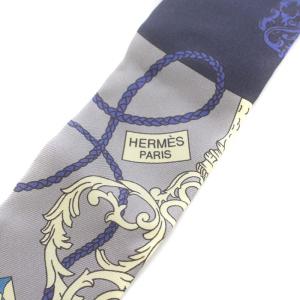 HERMES ツイリー 鍵への螺旋 TOURS DE CLES スカーフ ネイビー ブルー