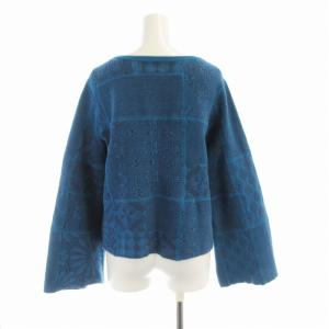 Ron Herman ニット セーター プルオーバー 総柄 ショート丈 フレアスリーブ 長袖 XS 青 ブルー