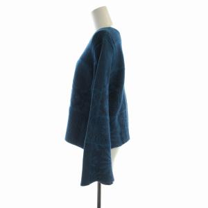 Ron Herman ニット セーター プルオーバー 総柄 ショート丈 フレアスリーブ 長袖 XS 青 ブルー