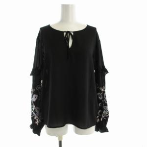 シャツ ブラウス シアー シースルー フリル 刺繍 花モチーフ 長袖 36 黒 ブラック 18441115-0