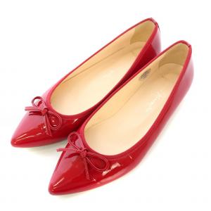 パンプス ポインテッドトゥ ローヒール エナメル リボン 23.5cm 赤 レッド /BB