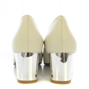 GINZA Kanematsu パンプス ポインテッドトゥ チャンキーヒール レザー 23.5cm 白 ホワイト /BB