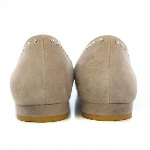 GINZA Kanematsu パンプス ポインテッドトゥ ローヒール レザー スエード 切替 スタッズ 23.5cm グレージュ シルバー