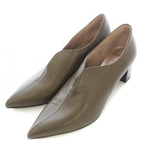 パンプス ポインテッドトゥ チャンキーヒール レザー 23.5cm グレー /BB