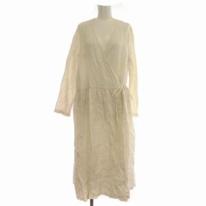 リネン ラップワンピース ロング 麻 長袖 ワンピース F アイボリー /G