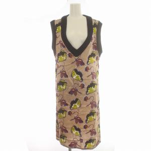 ワンピース ノースリーブ 花柄 2014-1123 ひざ丈 42 ベージュ /G