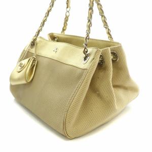 BURBERRY LONDON トートバッグ ハンドバッグ キャンバス レザー チェーン 切替 ロゴ ポーチ付き ゴールド色 /BB