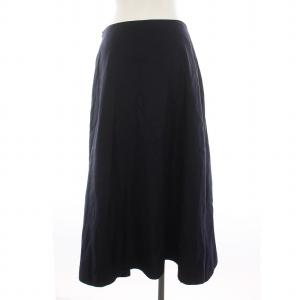 MADISONBLUE MI-MOLLET FLARE BACK SATIN スカート フレア ロング リネン混 2 M 紺 ネイビー MB999-6721