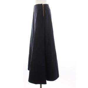 MADISONBLUE MI-MOLLET FLARE BACK SATIN スカート フレア ロング リネン混 2 M 紺 ネイビー MB999-6721