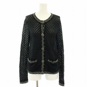 カーディガン 長袖 透かし編み S 黒 ブラック 白 ホワイト 251030623 /YT