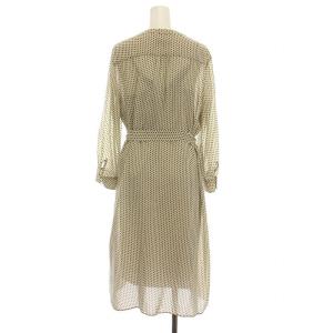 Paul Stuart シアー シャツ ワンピース ロング バンドカラー ドット 総柄 長袖 8 M アイボリー 黒