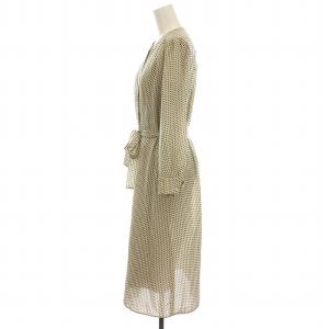 Paul Stuart シアー シャツ ワンピース ロング バンドカラー ドット 総柄 長袖 8 M アイボリー 黒