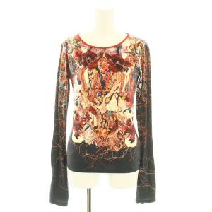 パリス PARIS Tシャツ ロンT カットソー ラウンドネック 長袖 花柄 40 赤 レッド 黒 ブラック