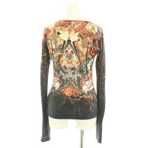 LEONARD パリス PARIS Tシャツ ロンT カットソー ラウンドネック 長袖 花柄 40 赤 レッド 黒 ブラック