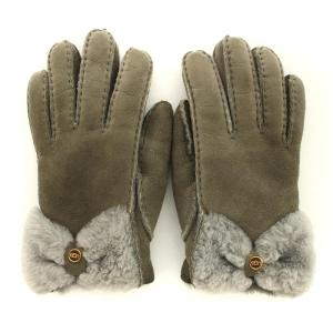 手袋 グローブ 5本指 スエード 裏ボア リボンモチーフ グレー /DK
