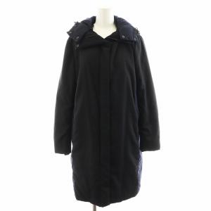 19SS ダウンコート ロング丈 フード ウール アウター 40 M 黒 ブラック 紺 ネイビー /AN29