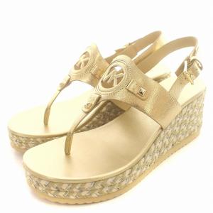 サンダル ウェッジソール トング レザー ストラップ ロゴ 8.5 ゴールド /G