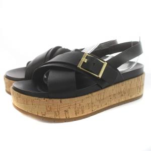 EASTONプラットフォームサンダル ストラップ レザー 厚底 8.5M 黒 /KU