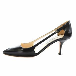 PRADA パンプス ポインテッドトゥ サイドカット ヒール レザー 34 黒 ブラック