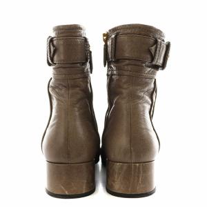 PRADA ショートブーツ チャンキーヒール ベルトデザイン 山羊革 35 グレー /AN1
