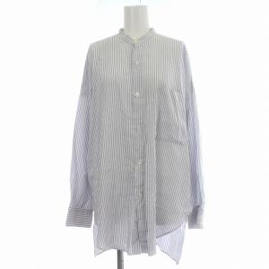 バンドカラーシャツ ストライプ ブラウス 長袖 シャツ 36 S 白 青