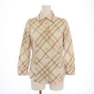 シャツ ブラウス 七分袖 ロゴ刺繍 チェック柄 36 ベージュ ピンク FED41-029-15 /BM