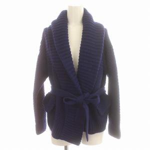 カーディガン ニット ウール リボンベルト 長袖 F 青 ブルー /G