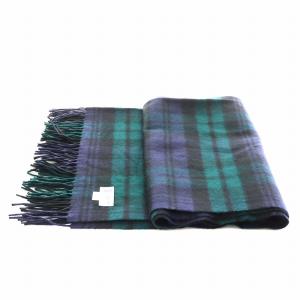 Johnstons of Elgin ジョンストンズ オブ エルガン ストール フリンジ チェック柄 カシミヤ 紺 ネイビー 黒 ブラック 緑 グリーン /AN28