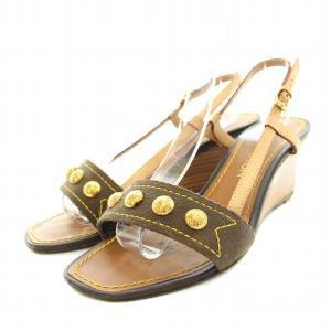 サンダル アンクルストラップ レザー 36 23.0cm 茶 ブラウン ゴールド /YT
