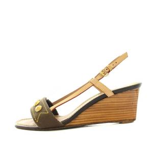 LOUIS VUITTON サンダル アンクルストラップ レザー 36 23.0cm 茶 ブラウン ゴールド /YT