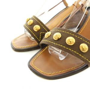 LOUIS VUITTON サンダル アンクルストラップ レザー 36 23.0cm 茶 ブラウン ゴールド /YT