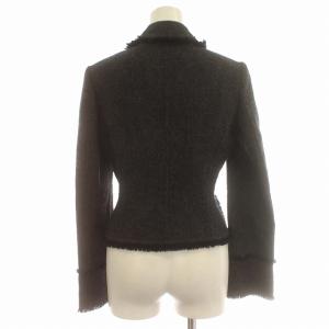 FOXEY BOUTIQUE ツイード ジャケット カシミヤ混 ジップアップ フリンジ ブルゾン 38 M グレー 黒