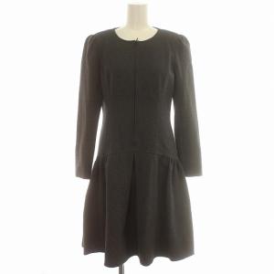 ワンピース ハーフジップ ひざ丈 長袖 肩パット 36 S グレー /G