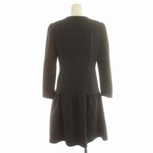 René ワンピース ハーフジップ ひざ丈 長袖 肩パット 36 S グレー /G