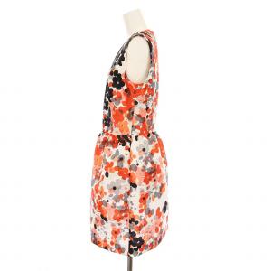 RED VALENTINO REDVALENTINO 1R3VA0251G6 ワンピース フレア ひざ丈 ノースリーブ タック 総柄 42 赤 レッド 白 ホワイト