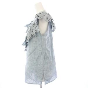 HOUSE OF LOTUS 23SS 高山都コラボ スカラ刺繍ノースリーブシャツ ブラウス フリル Vネック M 青 ブルー