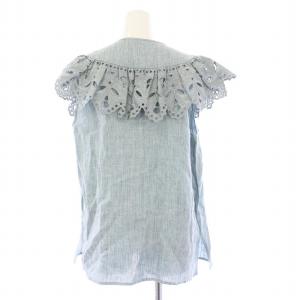 HOUSE OF LOTUS 23SS 高山都コラボ スカラ刺繍ノースリーブシャツ ブラウス フリル Vネック M 青 ブルー