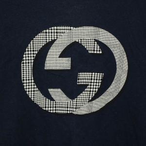 GUCCI Tシャツ カットソー クルーネック 半袖 GG柄 チェック柄 S 紺 ネイビー 287689 /YT