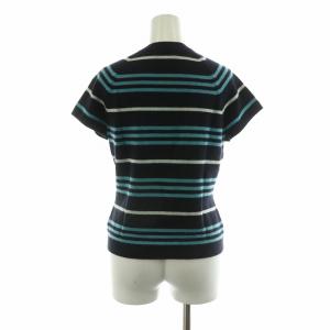 BURBERRY LONDON ニット カットソー 半袖 ボーダー カシミヤ混 プルオーバー ロゴ刺繍 クルーネック 38 黒 ブラック 青 ブルー