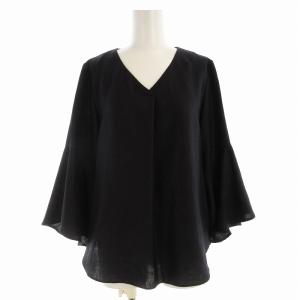 シャツ ブラウス Vネック 七分袖 袖フリル 38 M 紺 ネイビー /EE